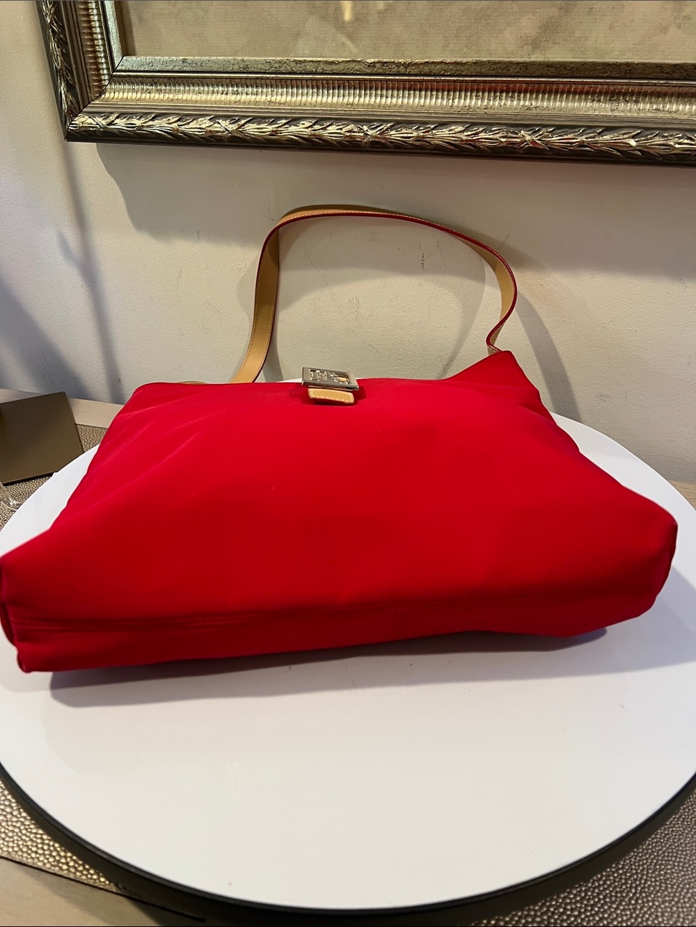 Lauren Ralph Lauren Red Shoulder Bag with Tan Strap - Picture 8 of 15